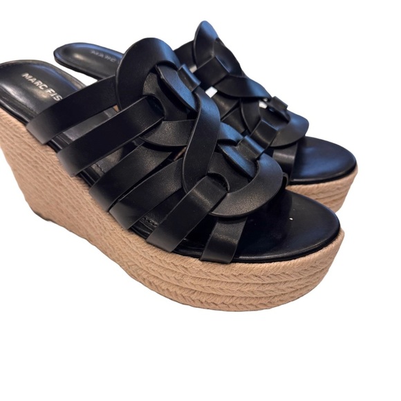NEW! Marc Fisher Cazzie Espadrille Wedge Slip On Sandals Black Size 8.5 - Picture 2 of 11